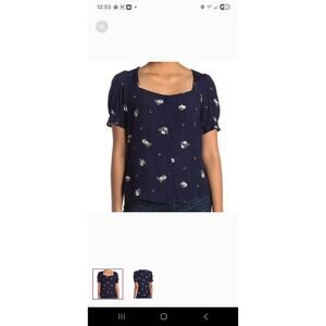 Anthropolgie Elodie Navy Floral Top Size M NWT